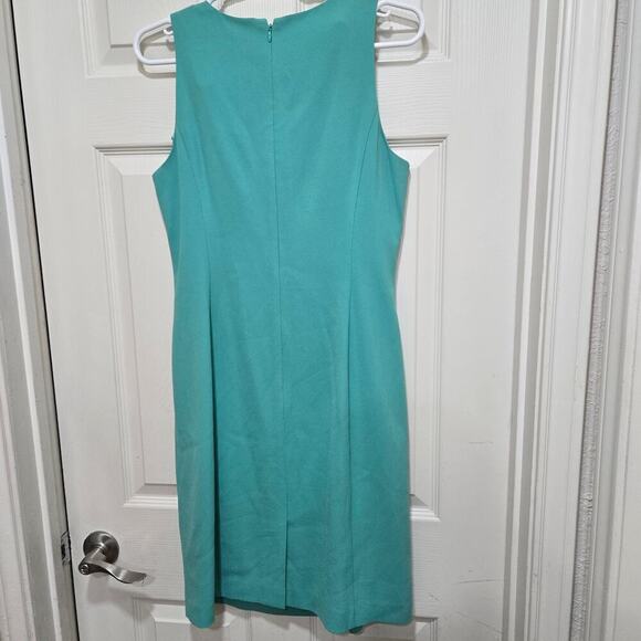 Ann Taylor dress womens size 8 blue green flutter sleeve church career sheath - Picture 4 of 9